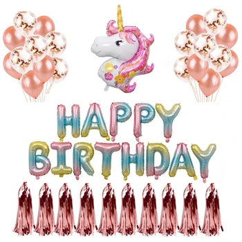 DIY Petrecere de Aniversare Fericită Balon de Culoare Gradient Unicorn Paiete și Confetti Balon Latex 32inch Numărul Folie de Aluminiu Decor Baloane