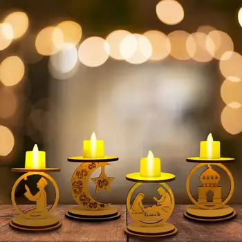 DIY din Lemn Luna LED Candle Holder 2024 Ramadan Decor Eid Mubarak Acasă, Masă, Sfeșnic Musulmane Islamice Partid Decor Consumabile