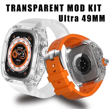 De lux Modificarea Kit Pentru Apple Watch Ultra 49MM Caz Transparente Pentru iWatch Serie 49mm Sport Banda de Cauciuc Kit Mod Accessaries