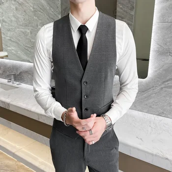 De înaltă calitate (vesta + Pantaloni) Men ' s 3 Opțiuni de Stil Italian de Moda Elegant Simplu Business Casual Muncă Domn Uzura Formale
