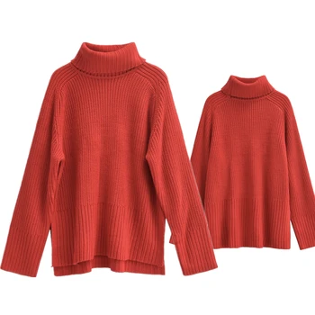 Elmsk de Moda francez Femei Roșu de Înaltă Gât Pulover Vintage Liber Casua Tricotaje Doamnelor