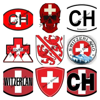 Elveția cu Steagul Autocolant CH Elveția Codul de Țară Vinil Reflectorizant Decal Germanice Acasă Mândria de Călătorie Auto Camion Oval Decal