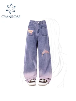 Femei Blugi Largi Epocă Emo 2000 Y2k ' 90 Estetice Pantaloni din Denim coreean Talie Mare Largi Pantaloni de Cowboy Grunge Haine murdare