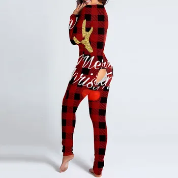 Femei Butonul De Jos Onesies Salopeta De Crăciun Dragoste Print Costum Funcționale Nasturii Clapa Adulți Salopeta Pijamale Pijamale Xmas
