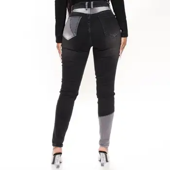 Femei Vintage Mozaic Blugi Slim din Denim Denim Pantaloni Femei Despicare Mare Elasticitate Blugi Skinny pentru Viața de zi cu Zi