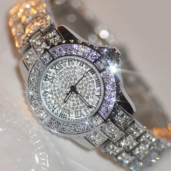 Femei de Lux Diamant Strălucitor Uita-te la Full Steel Diamond Ceasuri Reglabil Bling Cristal de Cuarț Ceasuri de mana pentru Femei Casual Ceas