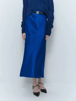 Femeile 2023 Noua Moda Chic Lăsarea ori textura Satin Subțire Fusta Midi Vintage cu Talie Înaltă Feminin Fuste Mujer
