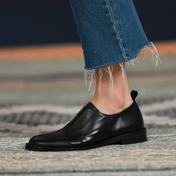 Femeile Apartamente Pe Toc Scăzut De Primavara Toamna Simplu Pantofi Femei Piele De Vacă Slip Pe Britanic Casual Pantofi Plat Rotund Toe Din Piele Mocasini