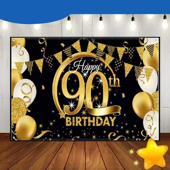 Fericit Ziua de naștere 90 Coroana de Fundal Personalizate Fondul de Aur Fotografii Fundaluri Roșu Foto Albastru Decor de Aur Omul Balon