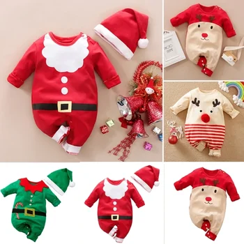 Festiv Santa Baby Cosplay Costum de Crăciun Salopeta cu Mâneci Lungi pentru Sugari Romper 0-24M Copilul Fotografie Tinuta Partywear