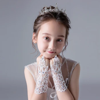 Fete Printesa Mănuși de Fete Dress Mănușă de Dantelă Diamant de Performanță Fotografie Costum de Accesorii de Nunta, Cadou de Ziua de nastere pentru Copii