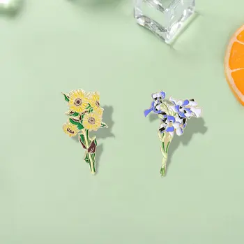 Floarea-soarelui Iris Email Ace Buchet Personalizat Broșe Sac de Haine Pin Rever Insigna de Plante Bijuterii Cadou pentru Iubita Prietena