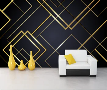 Fotografie Tapet Modern, simplu linia de aur împletit model Geometric dormitor peretele din fundal tapet decorativ