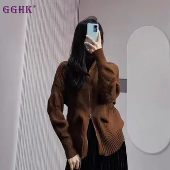 GGHK Miyake Cutat Toamna Iarna Femei Haină Nouă Culoare Solidă Guler de Stand-up Retro cu Fermoar de Design de Moda pentru Femei Haină Călduroasă