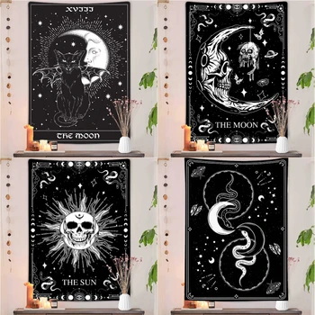 Gotic Tarot Luna Tapiserii Trippy Witchy Alb și Negru Craniu Șarpe Tapiserie de Perete pentru Dormitor Mystic Fluture Pânză