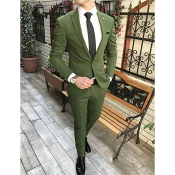 Green Business Barbati Costume De Nunta Mirele Smoching Personaliza Cavalerii De Onoare Tinute Costum Homme (Sacou+Pantaloni)