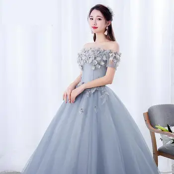 Gri Tul Rochii Quinceanera Floare Zână Rochie De Bal Bal Clasic De Pe Umăr Elegante Lungi Sukienka Balowa Personalizate