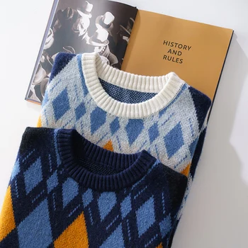 Gât rotund neregulate de culoare de potrivire cashmere top pentru barbati toamna și iarna 2023 nou tricotate pulover de lână