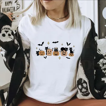 Haine Femei O-neck Bumbac Imprimat cu Maneci Scurte Halloween tricou Casual de Top de Moda Distractiv de Dovleac Model ' 90 pentru Femei T-shirt