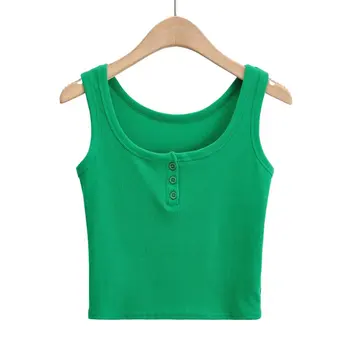 Haine Vintage sexy alb crop top pentru femei de Vară 2022 moda rezervor de top butonul verde de sus casual cu nervuri rezervor de top tricot roz