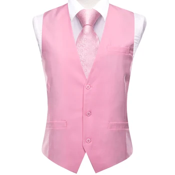 Hi-Cravată de Mătase Mens Vesta Roz de Mireasa Subțire Solid Vesta Gât Cravată Batista Butoni Țesute Set pentru bărbați Costum de Afaceri, Designer de Petrecere