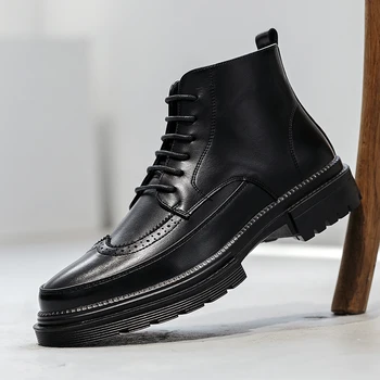 High Top Negru Pantofi Stil Retro Clasic Confortabil Respirabil Chelsea Cizme Barbati Cizme De Toamna De Moda Pantofi Pentru Bărbați De Iarnă De Pluș Cald