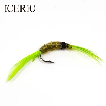ICERIO 4BUC Scud Nimfa Zbura de Măsline Corpul Coada Verde Păstrăv de Pescuit Lures #12