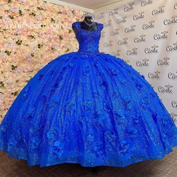 IRIZAT Rochie de Bal Albastru Regal Cu ștrasuri din Mărgele Sclipitoare Rochii Quinceanera Capac Mâneci Rochii de Printesa Vestidos De 15 Ani Plus
