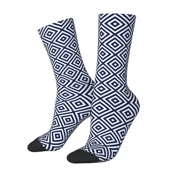 Iarna Cald Rece Bărbați Femei Albastru Și Alb Modern, Model Geometric Șosete Sudoare de Absorbție de Baschet, Șosete