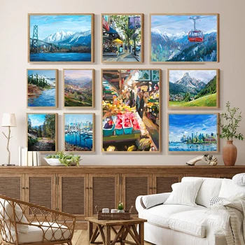 Italia Deal, Munți, Lac, Peisaj Panza Pictura Postere De Călătorie Bărci De Vârf Whistler Wall Art Print Acasă Living Decorul Camerei