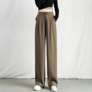 Kaki Sifon Croitorie Pantaloni Primavara-Vara pentru Femei Talie Mare Câmp Liber Formale de Drept Costum Casual pantaloni Pantaloni coreeană