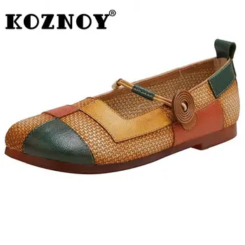 Koznoy 2,5 cm piele de Oaie Piele Oxford Pantofi pentru Femei Etnice Vara Confortabil de petrecere a timpului Liber Moale Apartamente Culori Amestecate Femei Mocasini Pantofi