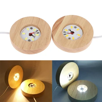 LED Luminos de Rotație de Bază Lumini de Cristal de Sticlă Transparentă Obiecte Display Rotund din Lemn, Standuri Baze pentru Bar Consumabile