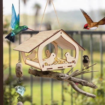 Lemn fermelor de Păsări Sculptate fermelor de Păsări Sculptate Pasăre Modele Decorative Alimentator de Pasăre Casa Pandantiv - Asamblare DIY