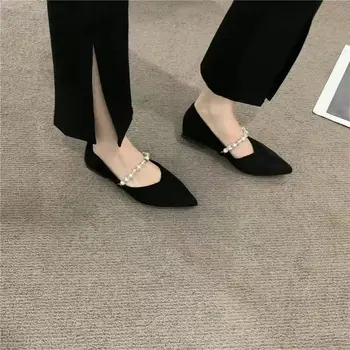 Low-Toc Pantofi Negri eleganti pentru Femei 2023 Birou Pearl Femei Încălțăminte de Vară Casual, cu Livrare Gratuita Sociale Chic en-Gros