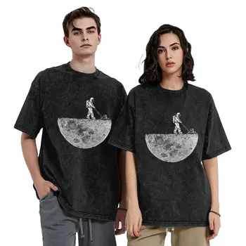 Lunar Curat Imprimare Spălat T-Shirt Om de filme de Acțiune de Epocă Liber Tricouri Plaja Crewneck Moda Teuri Print de Mare Dimensiune Topuri