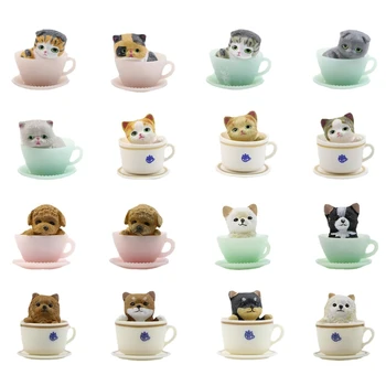 M5TF 8pcs Mini Animal Miniaturi Ceașcă de ceai Pisica Câini-Papusa Figurine de Jucărie Ornamente