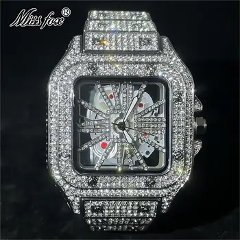 MISSFOX de Lux pentru Bărbați Ceasuri de Aur Hip-Hop Rece de Diamant Pătrat Cuarț Ceas de mână Moda Hollow AAA Impermeabil Ceasuri Reloj Mans