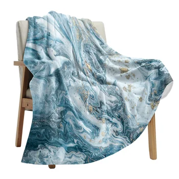 Marmură de Aur Și Albastru Abstract Pături Portabil Moale Arunca Pătură pentru Pat Birou Cuvertură de pat Flanel Pătură