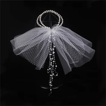 Mireasa handmade mult tiara dublu pearl păr voal ornament de păr de nunta fotografie de studio, fotografie de accesorii de nunta
