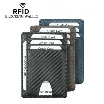 Moda Compact Fibra de Carbon Bag Cardul Simplu Delicat de Sus piele de Vacă Multi-Slot pentru Card RFID Blocking Buzunar Cartelei en-Gros