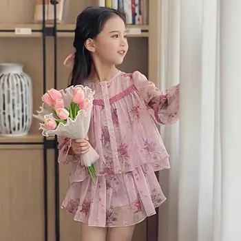 Moda Vara Dulce Eleganta Model de Îmbrăcăminte Florale Tricou+pantaloni Scurti Fusta 2 buc Fete Seturi Childrents Îmbrăcăminte Copil Copil Haine