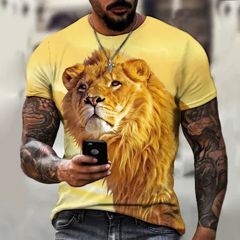 Moda pentru Bărbați T-shirt 3D Leu Animal Print Model cu Maneci Scurte Topuri Y2k Casual, O-neck Printuri Supradimensionate Hip Hop Streetwear Tees