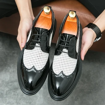 Moda pentru bărbați dantela-up pantofi de piele exterior respirabil pantofi casual negru și alb Baroc pantofi rochie afaceri pantofi plat