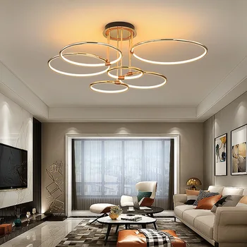 Moderne de lux lumina camera de zi candelabru din sufragerie, dormitor lampă de tavan Nordic atmosferă simplu nou inel de aur cerc lămpi