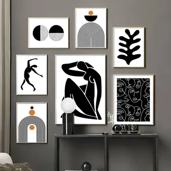 Negru Și Alb Rezumat Galerie Minimalist Panza Pictura Arta de Perete Imagini Printuri Poster pentru Camera de zi Office Home Decor
