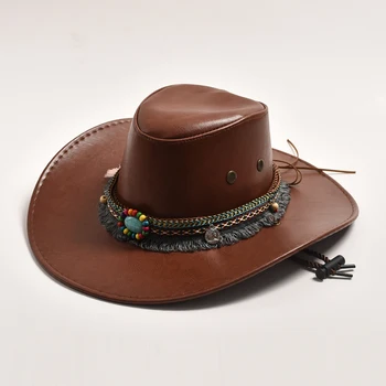 Noi Faux din Piele de Vest Pălării de Cowboy pentru Femei Barbati Panama Fermiera Jazz Pălărie Domn Tata Pălărie Sombrero Hombre Capace