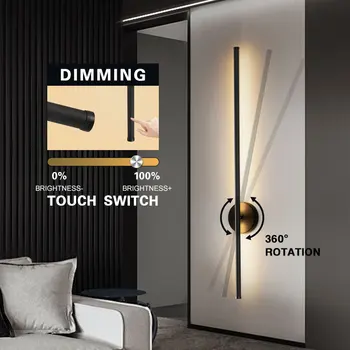 Nordic Negru LED Touch Estompat Lampă de Perete pentru Dormitor, Sala de Mese Interioară 8w 12w 16w 20w LED Lămpi de Perete Tranșee de Perete AC85-265V