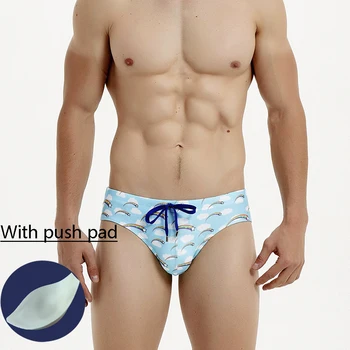 Nouă Bărbați Talie Joasa Bikini Sexy de Imprimare Înot pantaloni Scurți Legați Triunghi Boxer Înot pantaloni Scurți pentru Bărbați Uscare Rapidă costume de Baie Cu Push-Pad