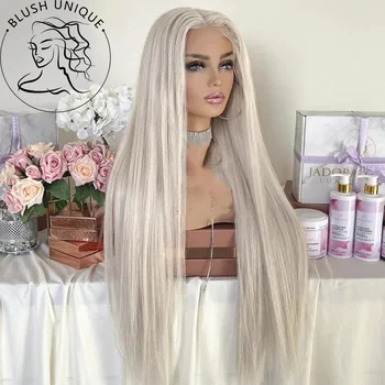 Ombre Blond Dantelă Față Peruci Sintetice De Argint Direct Light Ash Blonde Dantelă Față Peruci Pentru Femeile De Culoare Transparent Cosplay Peruci